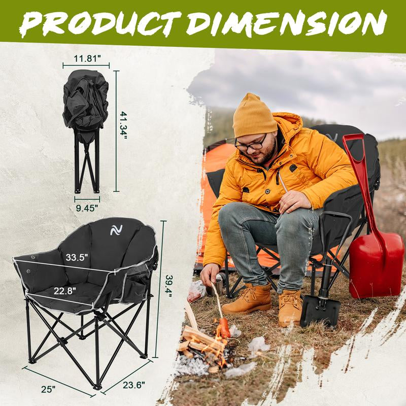Naudacaa Outdoor Heated Chair - Oversized Camping Chairs, Folding Sports Chair for Patio, Travel Wide&Thick Padding 2*10000Mah Power Bank Included