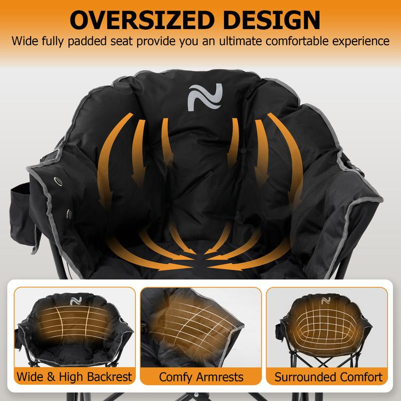 Naudacaa Outdoor Heated Chair - Oversized Camping Chairs, Folding Sports Chair for Patio, Travel Wide&Thick Padding 2*10000Mah Power Bank Included