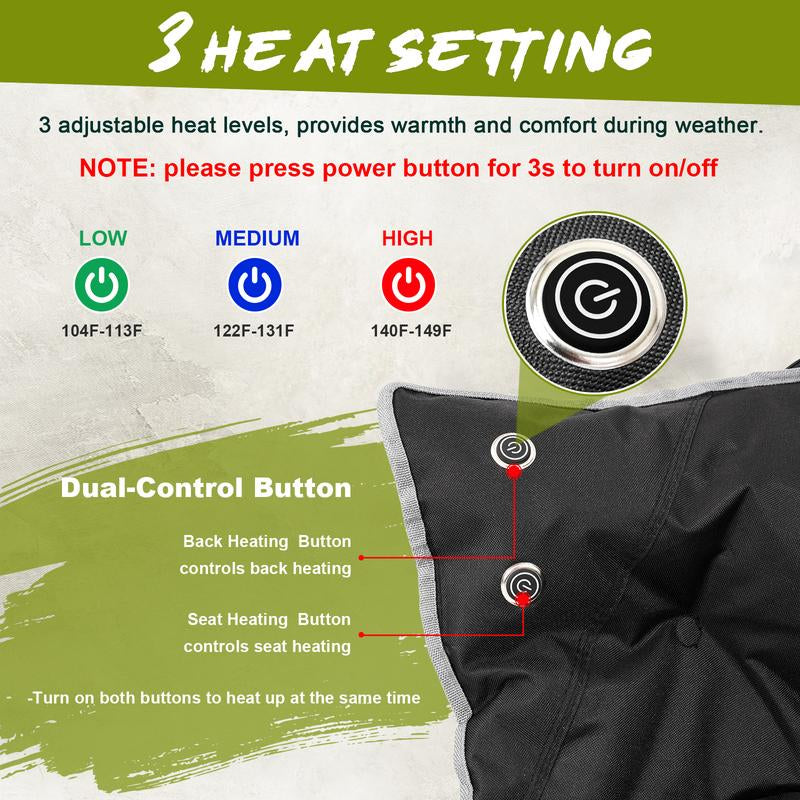 Naudacaa Outdoor Heated Chair - Oversized Camping Chairs, Folding Sports Chair for Patio, Travel Wide&Thick Padding 2*10000Mah Power Bank Included