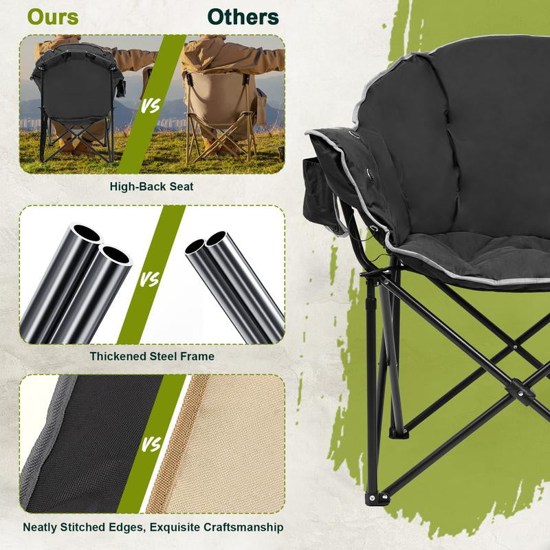 Naudacaa Outdoor Heated Chair - Oversized Camping Chairs, Folding Sports Chair for Patio, Travel Wide&Thick Padding 2*10000Mah Power Bank Included