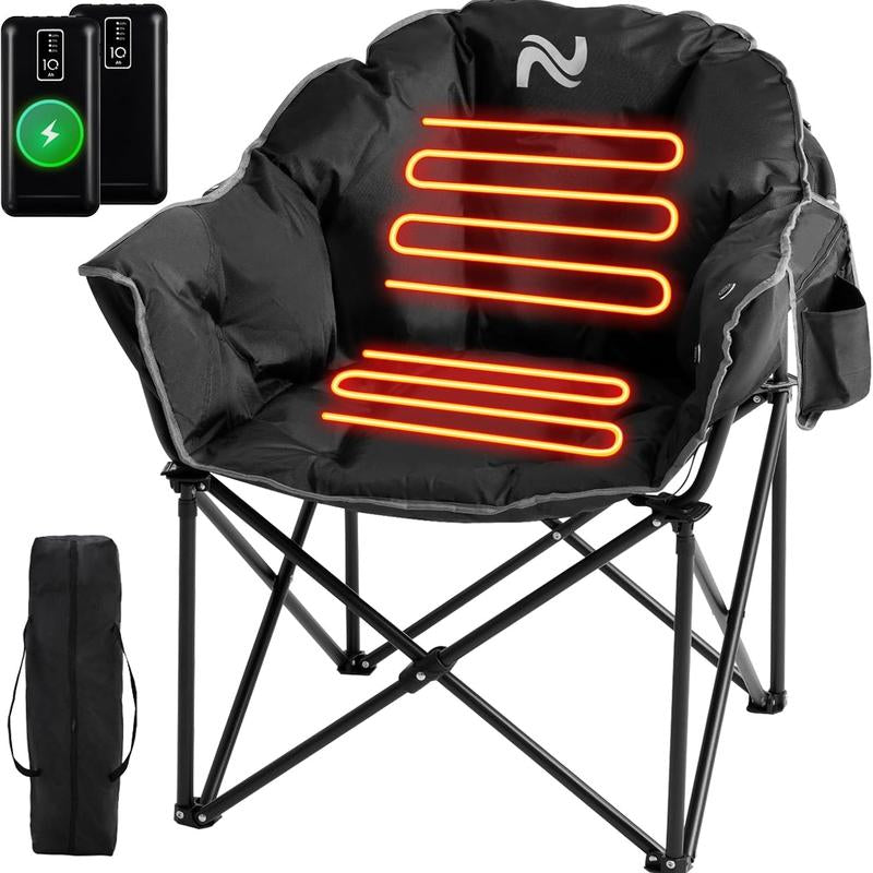 Naudacaa Outdoor Heated Chair - Oversized Camping Chairs, Folding Sports Chair for Patio, Travel Wide&Thick Padding 2*10000Mah Power Bank Included