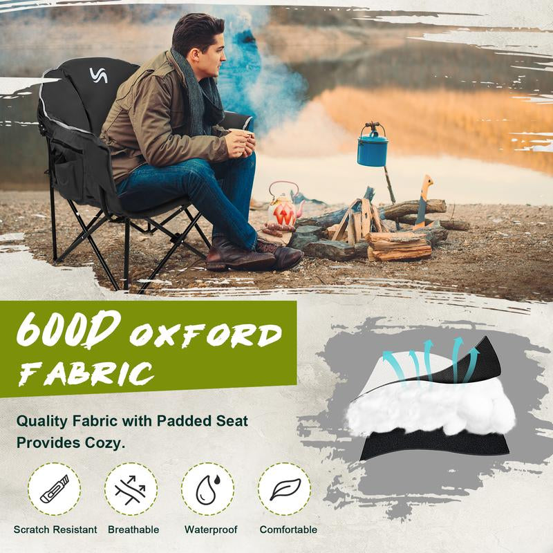 Naudacaa Outdoor Heated Chair - Oversized Camping Chairs, Folding Sports Chair for Patio, Travel Wide&Thick Padding 2*10000Mah Power Bank Included