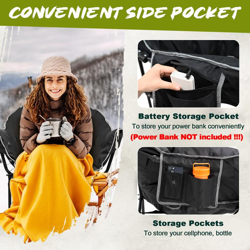 Naudacaa Outdoor Heated Chair - Oversized Camping Chairs, Folding Sports Chair for Patio, Travel Wide&Thick Padding 2*10000Mah Power Bank Included