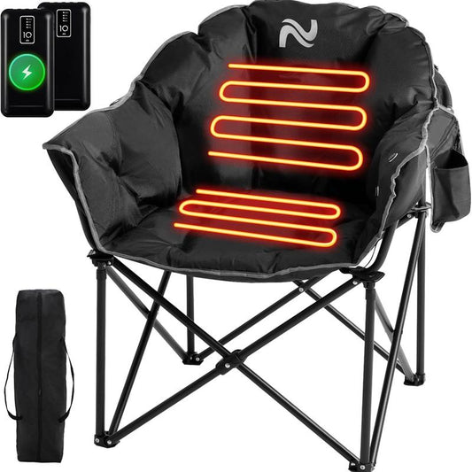 Naudacaa Outdoor Heated Chair - Oversized Camping Chairs, Folding Sports Chair for Patio, Travel Wide&Thick Padding 2*10000Mah Power Bank Included